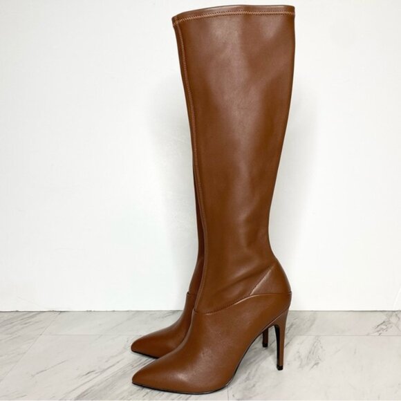 Reiss Carina Brown Leather Pointy Toe Heeled Tall Boot 36 - Picture 1 of 15